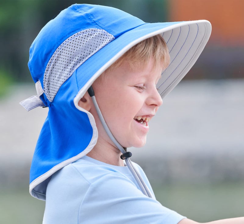 Connectyle Kids Sun Hat Fishing Hat for Boys Girls UPF50 Wide Brim Bucket Hat with Neck Flap Kids Hiking Safari Hat Aqua Blue - Image 2